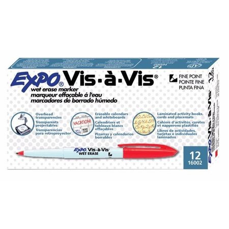 EXPO Expo 079888 Marker Wet Erase Vis A Vis Fine Red Pack Of 12 79888